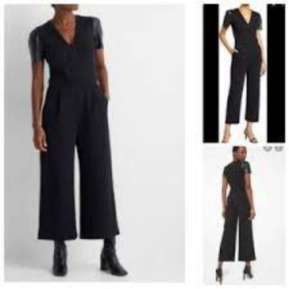 Michael Kors black jumpsuit with faux leather sleeves - Picture 1 of 3